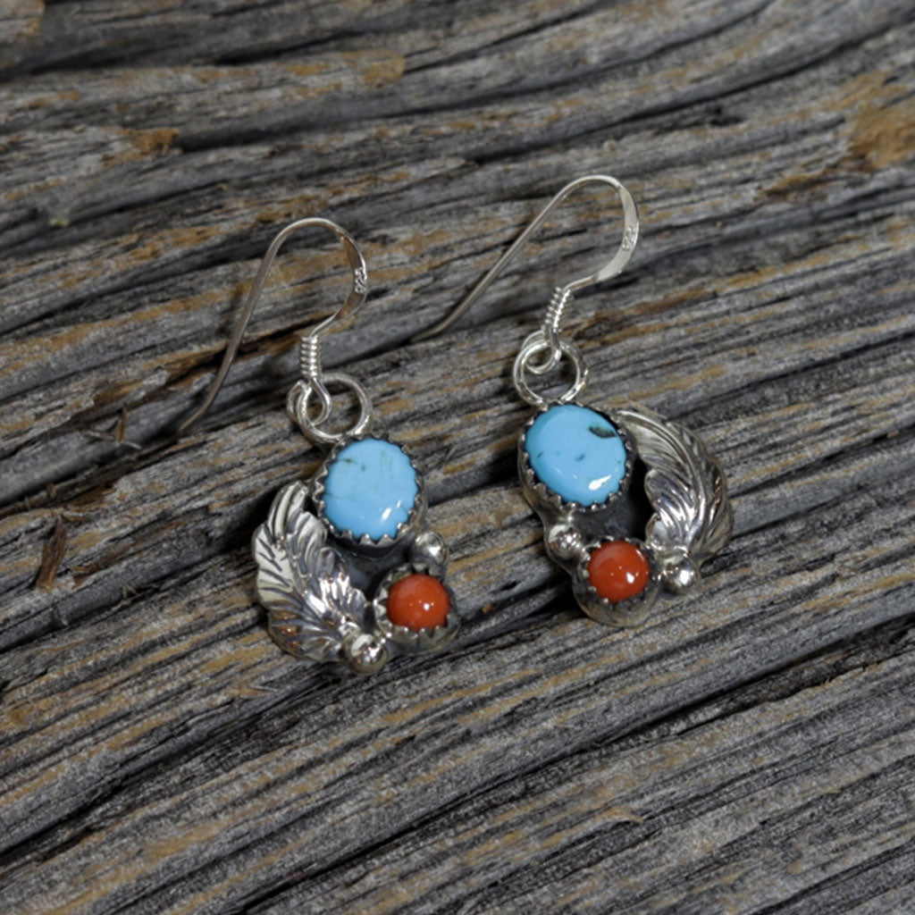 Only 45.00 usd for Navajo Silver Turquoise & Coral Earrings by